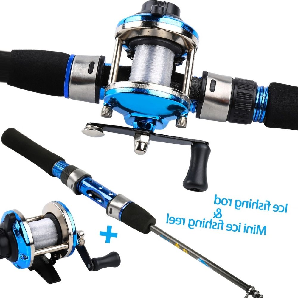 Sougayilang 1.2m Blue Mini Telescopic Carbon Ice Fishing Rod With Trolling Reel Combo Portable Ice Fishing Reel Pole Sets Tackle