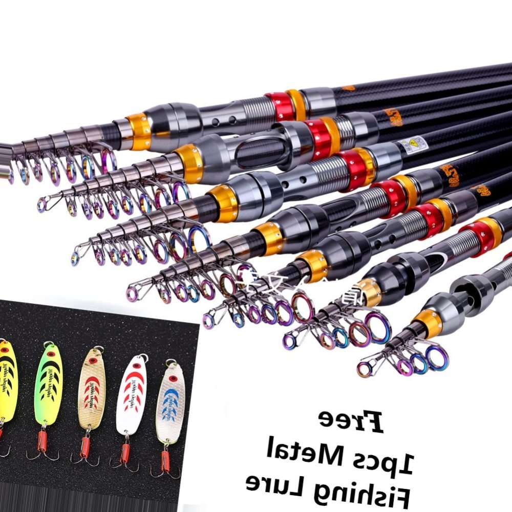 Sougayilang 1.8/2.1/2.4/2.7/3.0/3.3/3.6M Telescopic Carbon Spinning Fishing Rod Carp Rod with Free Metal Fishing Lure Tackle Kit