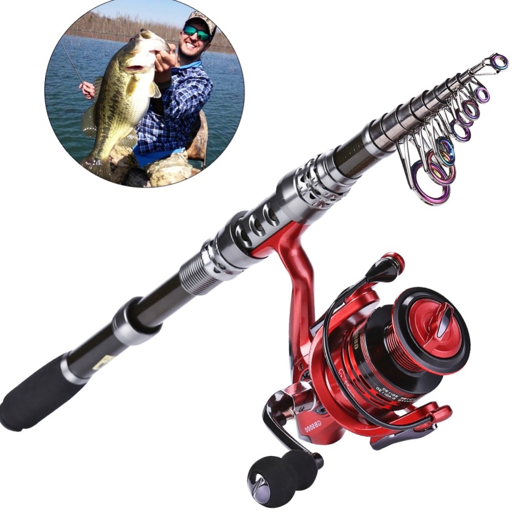 Sougayilang 2.4M Carbon Telescopic Fishing Rod with GB3000 Series 3 Color Spinning Fishing Reel Combo Fishing Pole Sets Tackle