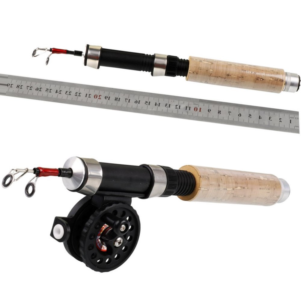 Sougayilang 67cm Carbon Rod Wooden Handle Telescopic Ice Fishing Rod With Reel Mini Fishing Rod Set Fishing Tackle Peche Carp