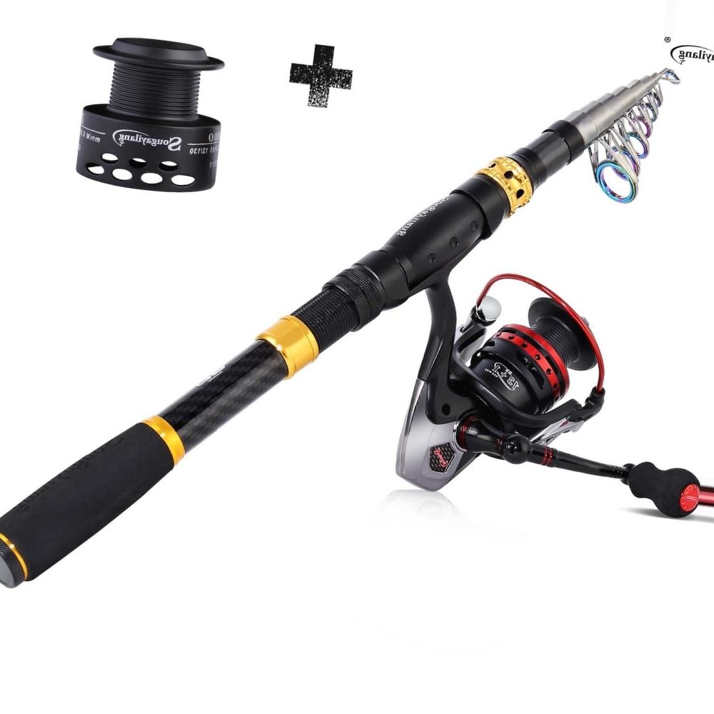 Sougayilang Carbon Fiber Telescopic Fishing Rod and Spinning Reel with Spare Coil Sets Portable Carp Rod Reels Pole Combo pesca