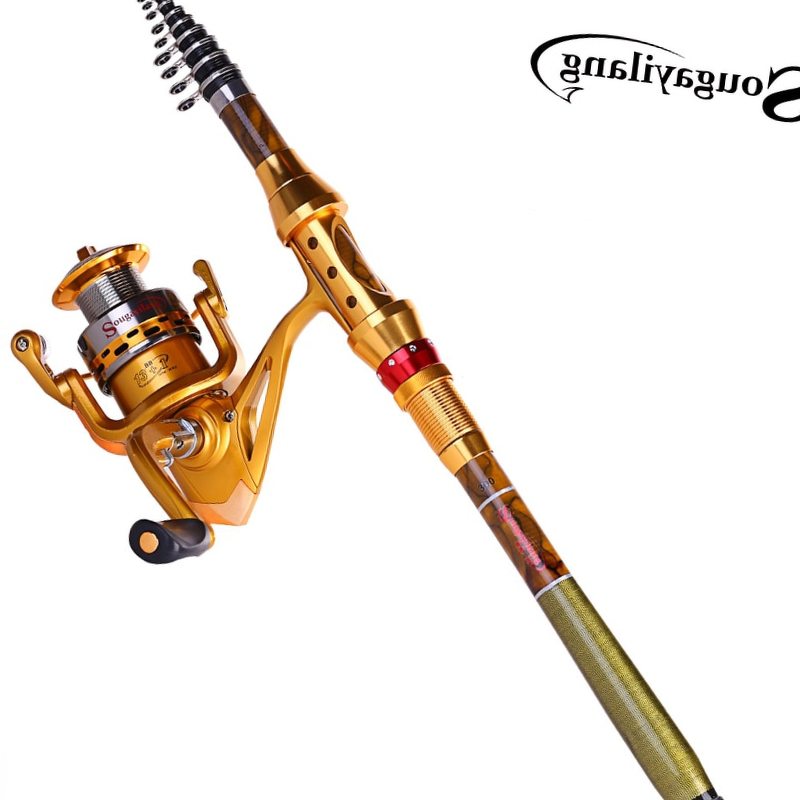 Sougayilang Fishing Rod Combo Kit Carbon Fiber Telescopic Pole With Full Metal Reel Set Trolling Carp Fishing Tackle De Pesca