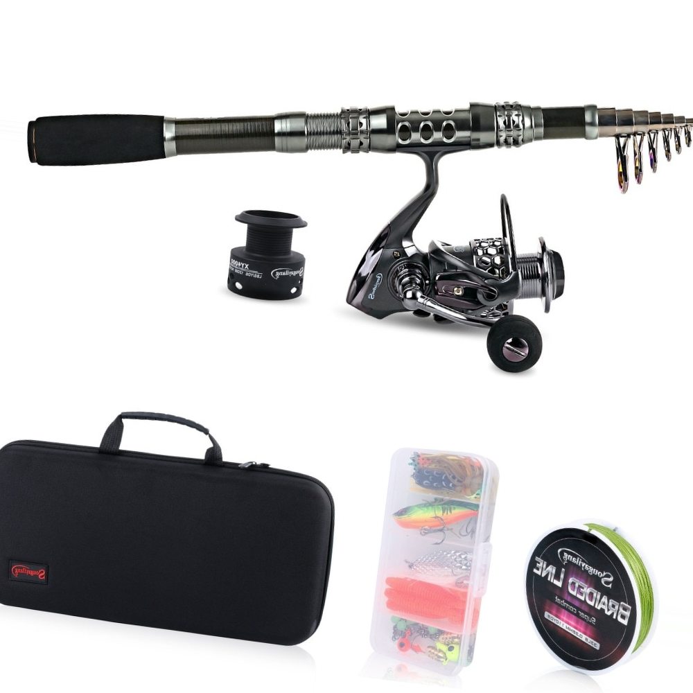 Sougayilang Fishing Rod Combos with Telescopic Fishing Pole Spinning Reels Fishing Carrier Bag Lure line Sets For Travel Fishing