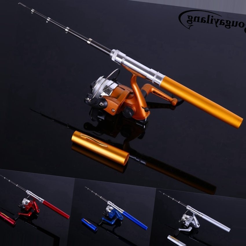 Sougayilang  Mini Telescopic Ice Fishing Rod With Fishing Reel Portable Pocket Aluminum Alloy Pen Rod Pole Fishing Rod Reel Set