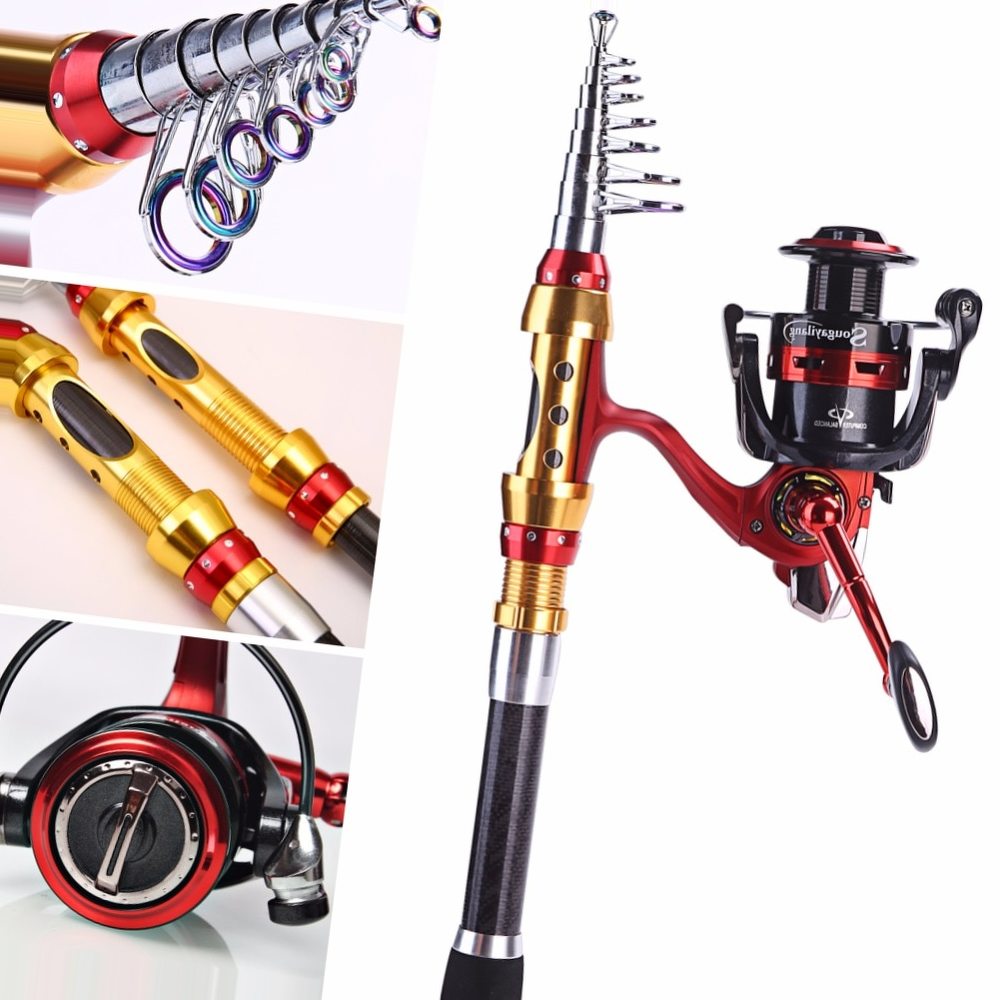 Sougayilang Super Quality 1.8m-3.6m Carbon Fiber Telescopic Fishing Rod with 14BB Spinning Reel Wheel Fishing Rods Reels Combo