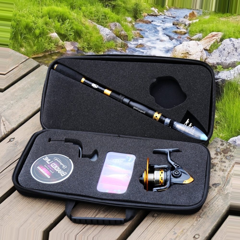 Sougayilang Telescopic Fishing Rod Reel Combos Fishing Pole Spinning Reels Fishing Carrier Bag Lure line Sets For Travel Fishing