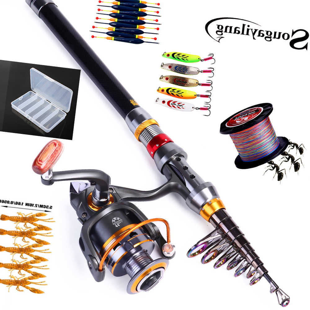 Sougayilang Telescopic Fishing Rod Spinning Fishing Reel PE Fishing Line Hook Lure Box As Gift Full Kit Rod Reel Line Combo Set