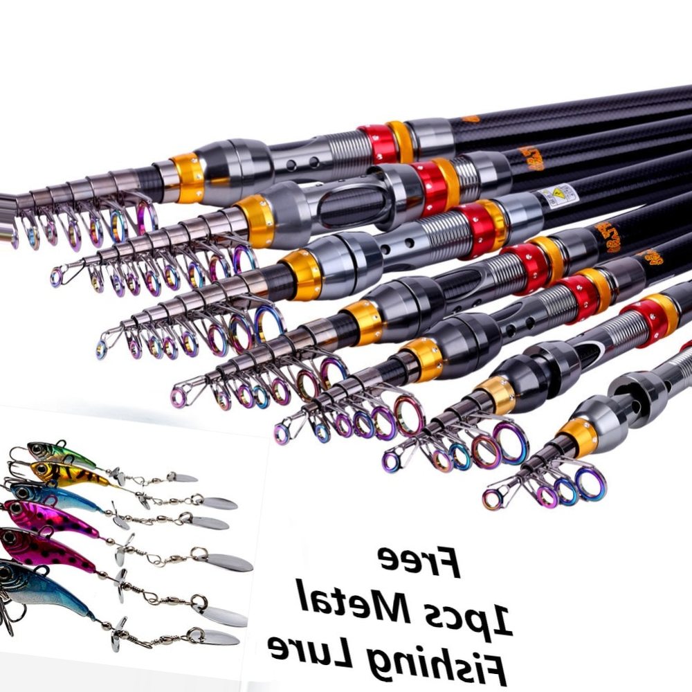 Sougayilang Top Quality 1.8-3.6M Telescopic Carbon Spinning Fishing Rod with Free Metal Lure Feeder Carp Fishing Olta De Pesca
