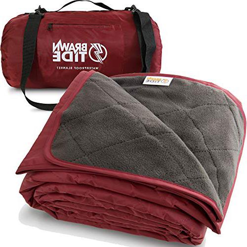 Brawntide Large Outdoor Waterproof Blanket - Quilted, Extra Thick Fleece, Warm, Windproof, Sandproof, Includes Stuff Sack, Shoulder Strap, Ideal Blanket for Beaches, Picnics, Camping, Stadiums,  Camping blanket