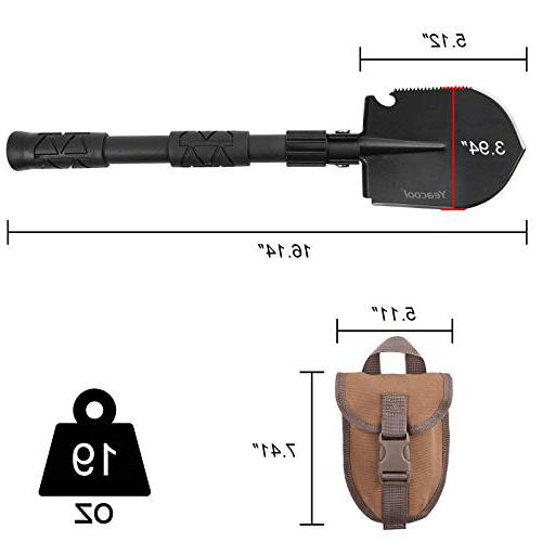 Yeacool Camping Shovel Foldable, Folding Trench Shovel, Metal Detector Accessories, Army Trenching Tool with Pickaxe, Collapsible Tactical Multi-Tool for Surival, Digging, Backpacking, Car Emergency backpacking shovel