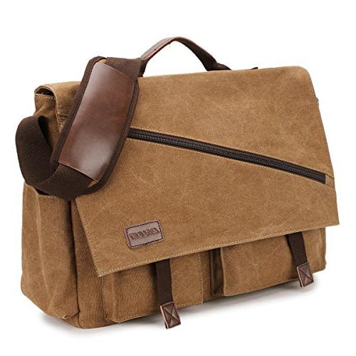 Messenger Bag for Men,Water Resistant Canvas Satchel 14 15.6 17 Inch Laptop Briefcases Business Shoulder Bookbag by RAVUO Bike messenger bag